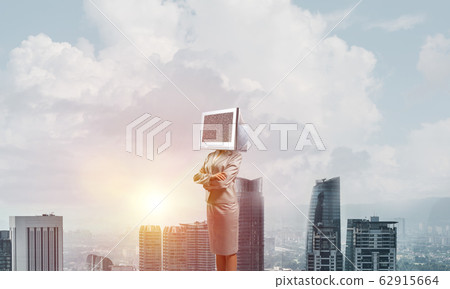 Business woman with monitor instead of head. 62915664