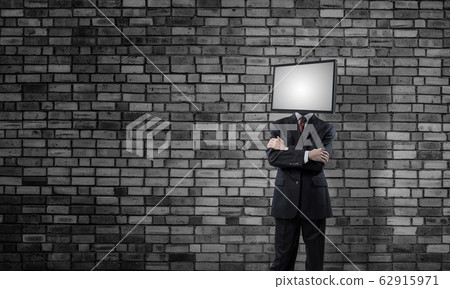 Businessman with TV instead of head. Businessman with TV instead of head. 62915971