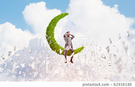 Young man on moon in sky dont want to hear anything Young man on moon in sky dont want to hear anything 62916180