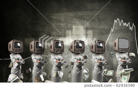 Business women with old TV instead of head. Business women with old TV instead of head. 62916390