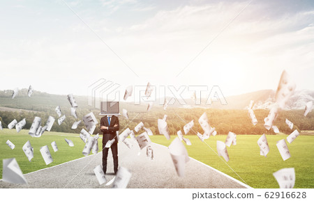 Businessman with laptop instead of head. Businessman with laptop instead of head. 62916628