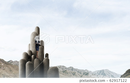 Business woman with monitor instead of head. Business woman with monitor instead of head. 62917122