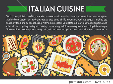Food of Italy, Italian cuisine banner, pizza and pasta 62918053