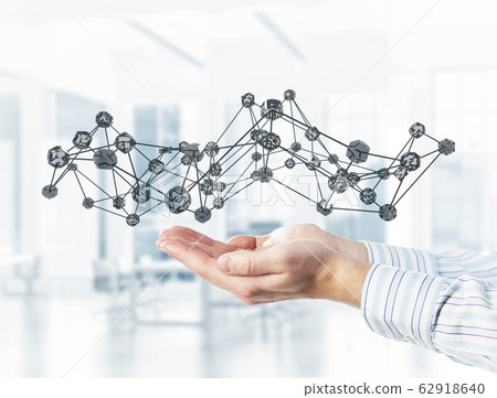 Network and future technology as connection lines in hands. Mixe Network and future technology as connection lines in hands. Mixe 62918640
