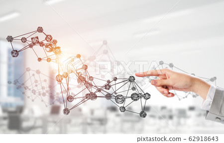 Network and future technology as connection lines in office. Mixed media Network and future technology as connection lines in office. Mixed media 62918643