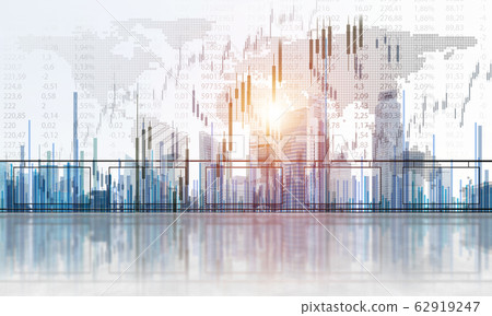 Concept of global communication and networking with world map over cityscape 62919247
