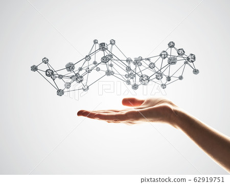 Wireless connection presented by lines and dots in human hand Wireless connection presented by lines and dots in human hand 62919751