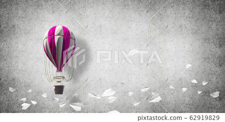 Flying hot air balloon in the room. Flying hot air balloon in the room. 62919829