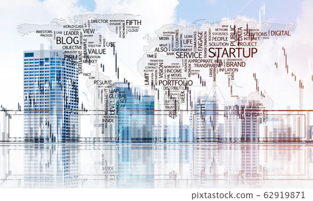 Concept of global communication and networking with world map over cityscape Concept of global communication and networking with world map over cityscape 62919871