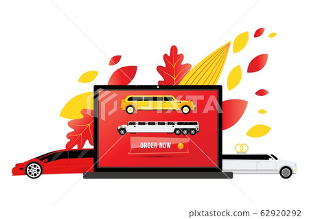 Order limousine car luxury transportation service online, flat style vehicle design, vector illustration 62920292