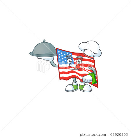 An icon of USA flag as a Chef with food on tray ready to serve 62920303