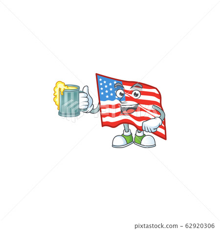 Smiley USA flag mascot design holding a glass of beer 62920306