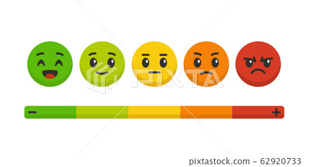 Feedback scale. Rating satisfaction, colored emotional balls set. Excellent, good and normal, bad and awful, customers survey vector concept 62920733
