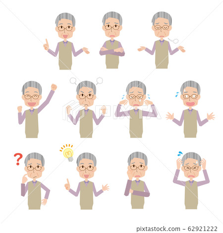 Elderly grandfather middle aged senior male emotion set Elderly grandfather middle aged senior male emotion set 62921222
