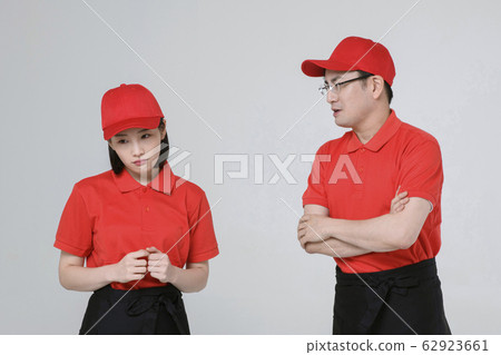 Portrait of young woman and man, part timer and owner 181 62923661
