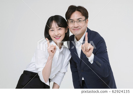 Portrait of young woman and man, part timer and owner 269 62924135