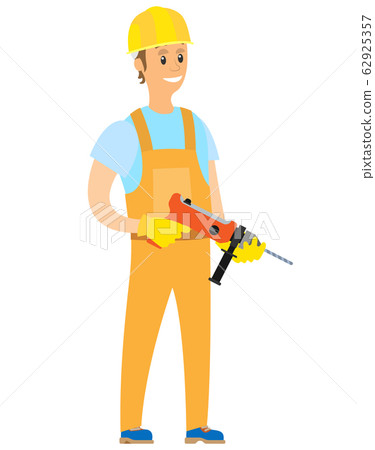 Smiling Builder Holding Drill, Repairman Vector 62925357