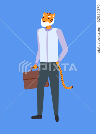 Man Tiger Head and Tail, Holds Briefcase, Isolated Man Tiger Head and Tail, Holds Briefcase, Isolated 62925376