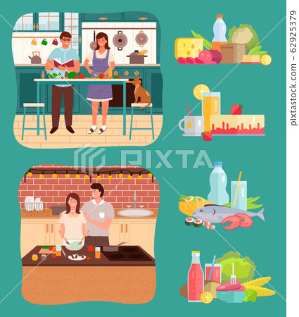 Men and Women Cooking, Icons of Products and Food Men and Women Cooking, Icons of Products and Food 62925379