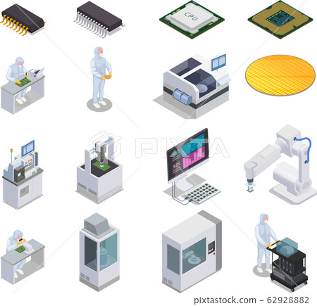 Semiconductor Production Icon Set Semiconductor Production Icon Set 62928882