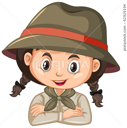 Girl in scout uniform on white background Girl in scout uniform on white background 62929194