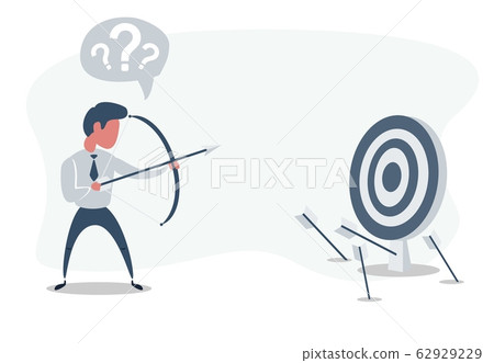 Businessman shooting arrow. Missed the target. 62929229