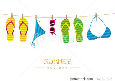 summer holiday striped flip flops bikini and sunglasses hang on a rope summer holiday striped flip flops bikini and sunglasses hang on a rope 62929892