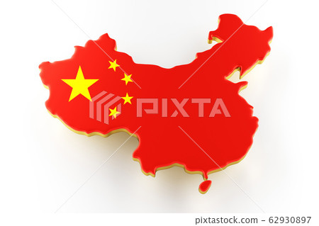 Map of China land border with flag. China map on white background. 3d rendering Map of China land border with flag. China map on white background. 3d rendering 62930897