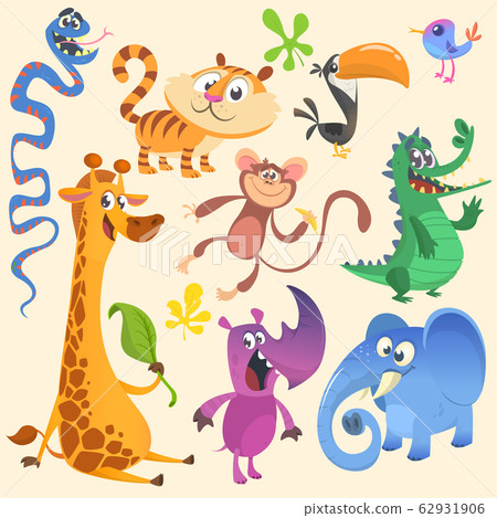 or卡通,卡通 插图素材 cartoon african or jungle animal set.