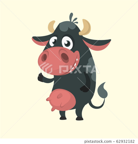 Cartoon cute black cow standing 62932182