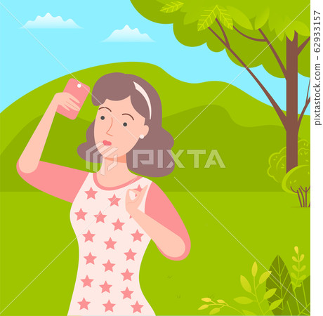Girl Taking Selfie Photo in Park Vector Image Girl Taking Selfie Photo in Park Vector Image 62933157