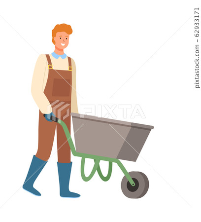 Farming Man with Empty Carriage Farmer with Cart - Stock Illustration ...