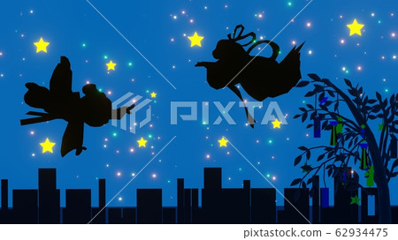 Starry sky, Orihime and Hikoboshi shining in full sky on Tanabata day Starry sky, Orihime and Hikoboshi shining in full sky on Tanabata day 62934475