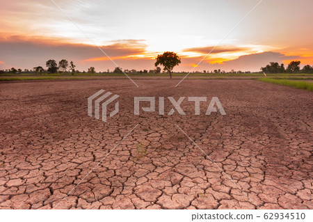 The fields are arid and cracked because of lack of water. Drought crisis in Isan, Thailand, Southeast Asia 62934510