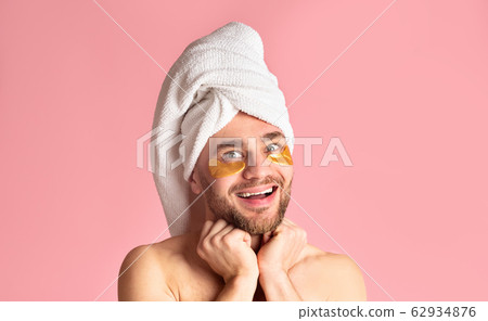 Portrait funny guy with patches under eyes Portrait funny guy with patches under eyes 62934876