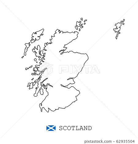 Scotland map line, linear thin vector. Scotland simple map and flag. 62935504