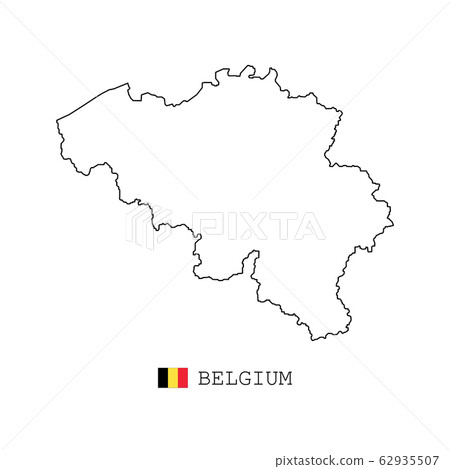 Belgium map line, linear thin vector. Belgium simple map and flag. 62935507