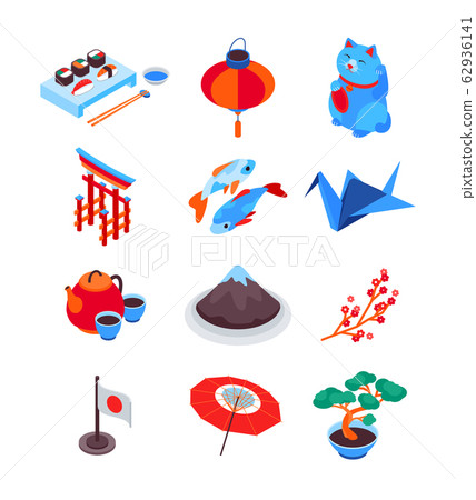 Amazing Japan - modern colorful isometric icons set Amazing Japan - modern colorful isometric icons set 62936141