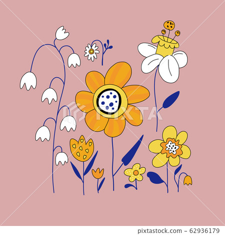 Set Of Cute Flowers In Cartoon Style Elements Stock Illustration 62936179 Pixta