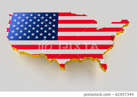 Map of USA land border with flag. USA map on white background. 3d rendering Map of USA land border with flag. USA map on white background. 3d rendering 62937344