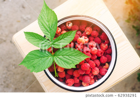 fresh raspberry in a bowl is in the garden on a background of green grass. summer harvest. red berry. healthy food. top view. fresh raspberry in a bowl is in the garden on a background of green grass. summer harvest. red berry. healthy food. top view. 62938291