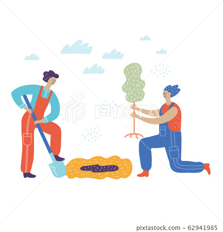 mans works in the garden in blue pants vector illustration mans works in the garden in blue pants vector illustration 62941985