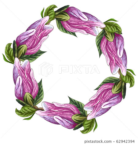 Floral round wreath with magnolia flowers. Wreath, Floral round wreath with magnolia flowers. Wreath, 62942394