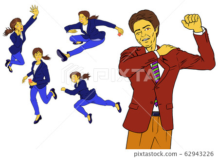 Male boss with stiff shoulders and 5 new female employees 62943226