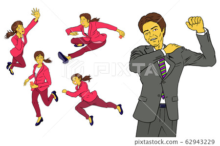 Male boss with stiff shoulders and 5 new female employees 62943229