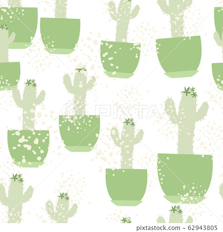 Cute cactus in pot seamless pattern on white Cute cactus in pot seamless pattern on white 62943805