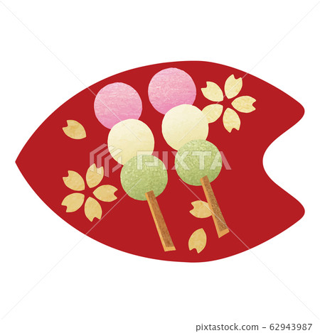 春季日本糖果_三色餃子_櫻花花瓣板紅色_背景白 春季日本糖果_三色餃子_櫻花花瓣板紅色_背景白 62943987