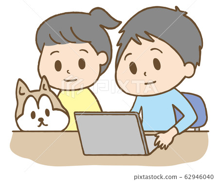 Children's computer learning _ boy, girl and dog 62946040
