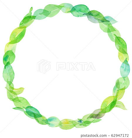 Fresh green leaves wreath watercolor - Stock Illustration [62947172 ...