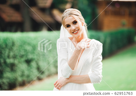 Beautiful luxury bride in elegant white dress 62951763